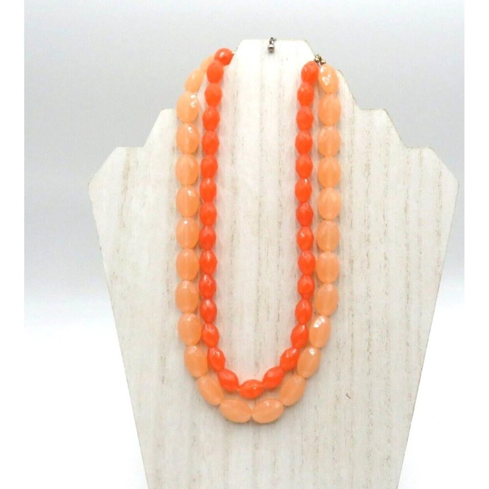 Vintage Necklace 16"‎ Double Strand Plastic Faceted Two Tone Orange Beads